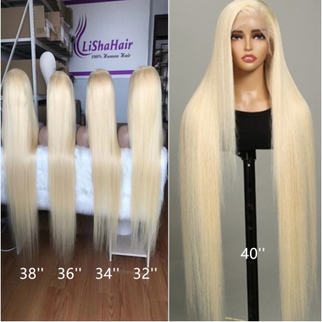 613 Blonde silky straight human hair 13x4 transparent lace front wigs  180% density preplucked hairline 32 34 36 40inch