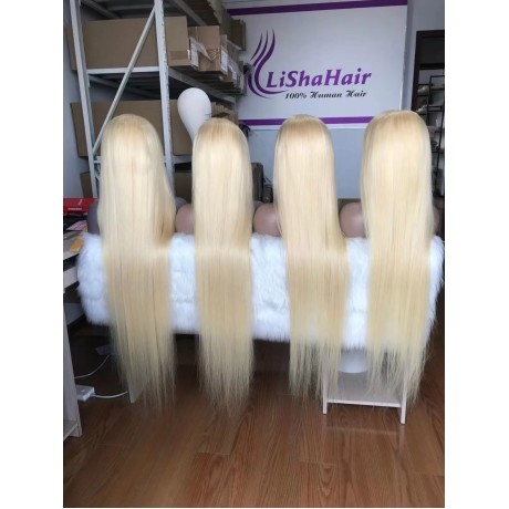 613 Blonde silky straight human hair 13x4 transparent lace front wigs  180% density preplucked hairline 32 34 36 40inch