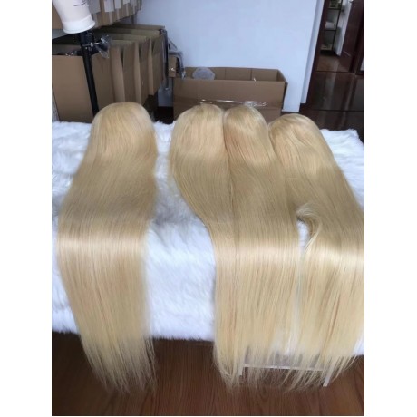 613 Blonde silky straight human hair 13x4 transparent lace front wigs  180% density preplucked hairline 32 34 36 40inch