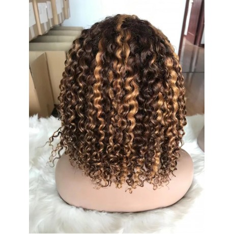 highlights colored human hair bob lace front wig 180% density 