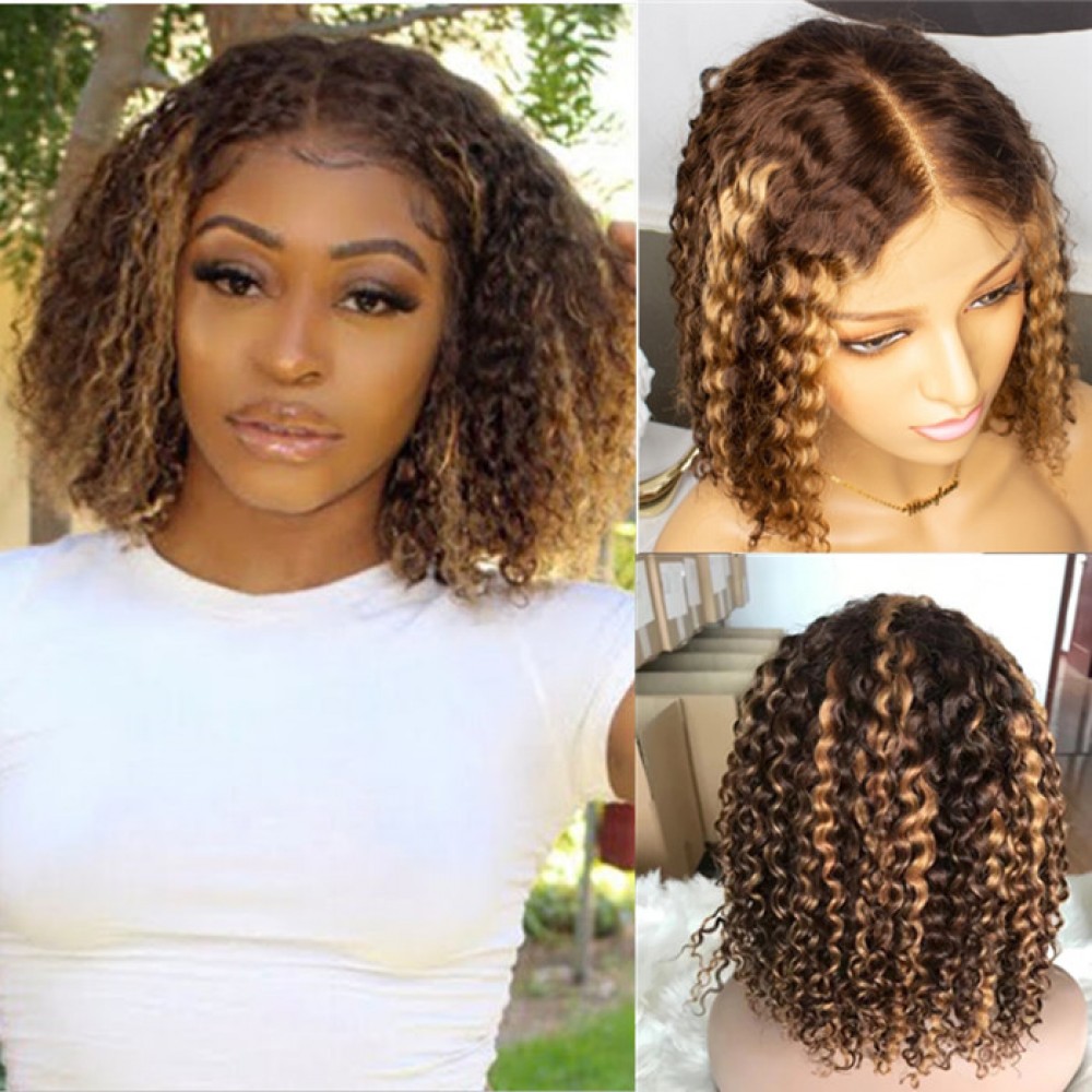 180% density transparent Lace Front Short Bob Wig Brazilian virgin Human Hair Wigs deep curly highlights color 180% density transparent Lace Front Short Bob Wig Brazilian virgin Human Hair Wigs deep curly highlights color