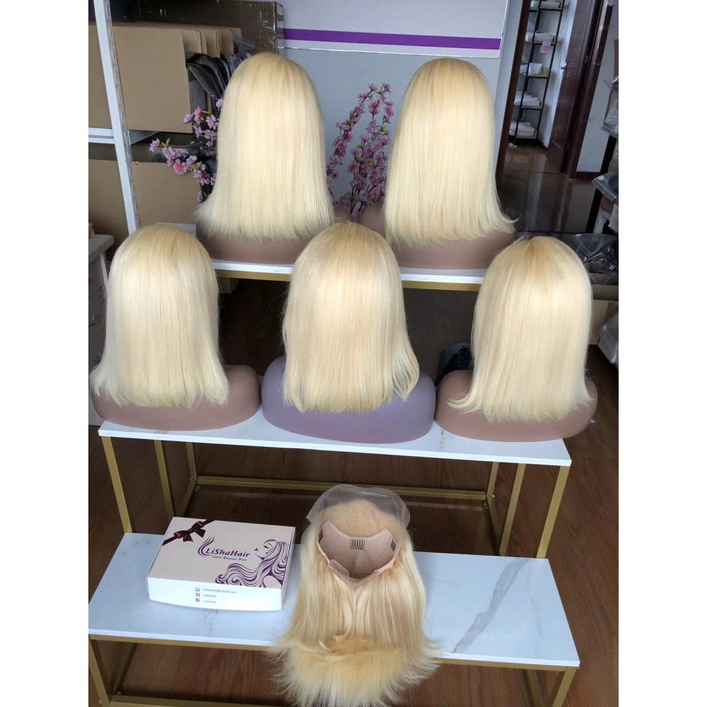 180% density 613 Blonde silky straight 13x4 lace front bob wig 12inch 180% density 613 Blonde silky straight 13x4 lace front bob wig 12inch