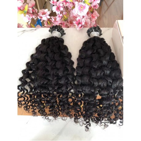 Flat Tip Hair Extensions curly Texture natural color 100g In 100strands