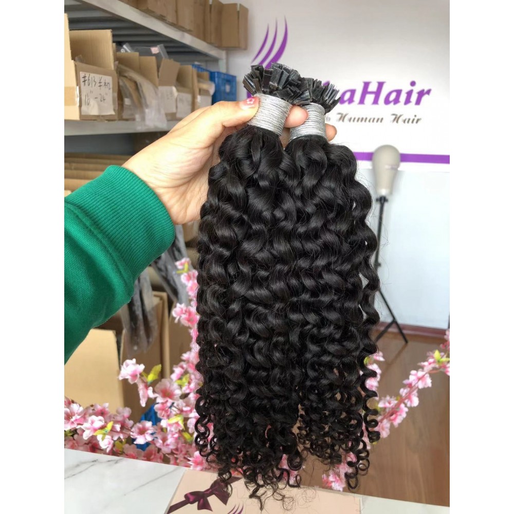 Flat Tip Hair Extensions curly Texture natural color 100g In 100strands Flat Tip Hair Extensions curly Texture natural color 100g In 100strands