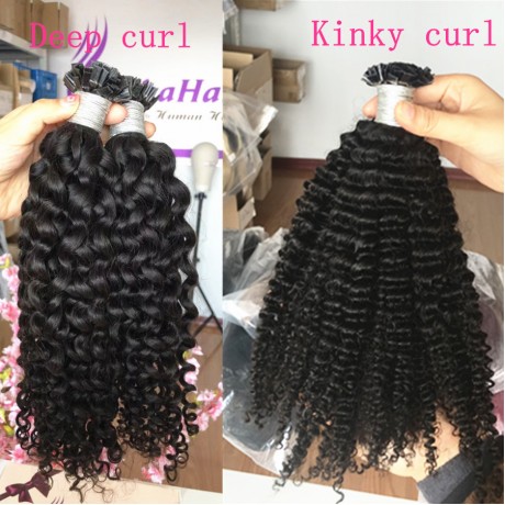Flat Tip Hair Extensions natural color deep curly vs kinky curly 100g/pack In 100strands