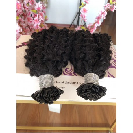 Flat Tip Hair Extensions curly Texture natural color 100g In 100strands