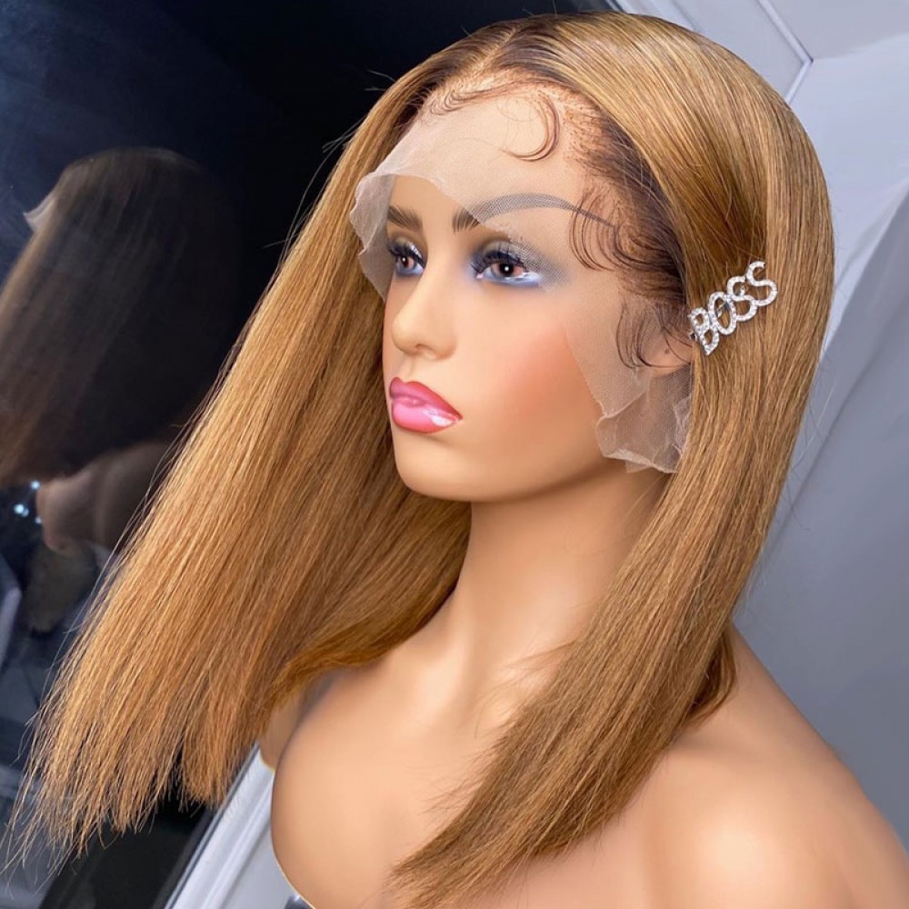 4 27 dark roots silky straight short bob style Lace Front Human Hair Wigs LS7302 4 27 dark roots silky straight short bob style Lace Front Human Hair Wigs LS7302