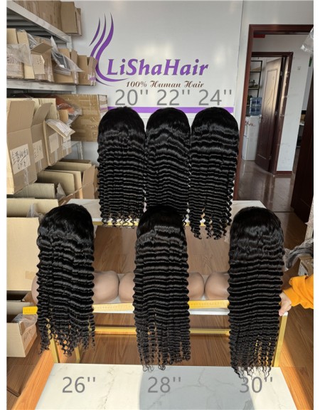 180% density lace front wigs Deep wave virgin Indian human hair 10''-30''