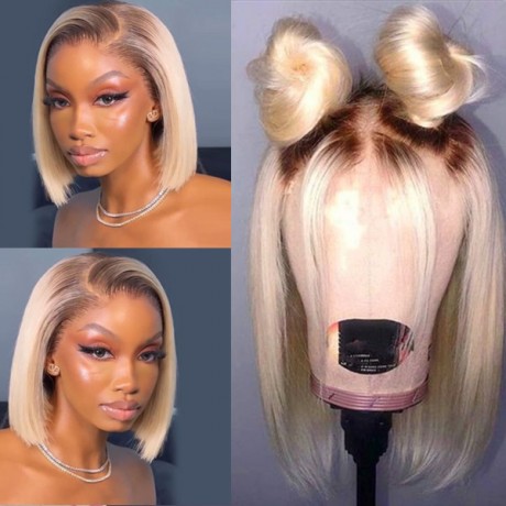 Ombre two tone 1b 30 vs 4 613  transparent lace front bob  straight texture 