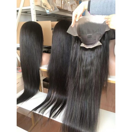 32 34 36 inch human hair lace front wig transparent lace 13x4 frontal wig 180% density silky straight in stock ! ready to ship !