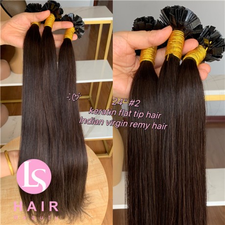Indian virgin human hair Flat Keratin Tip Extensions #2 dark brown color 100g/bundle