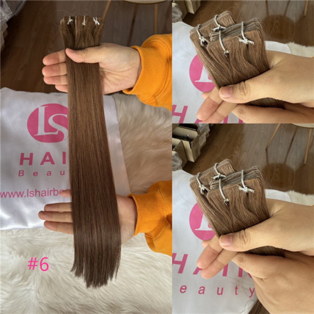 European Raw human hair invisible tape in extensions #6 color  100g/bundle
