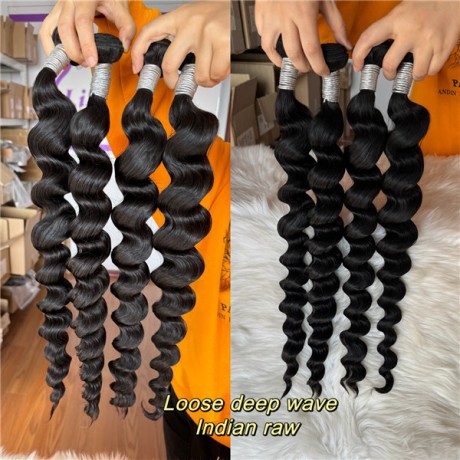 Indian Raw Human Hair loose deep wave Bundles Can Be Dyed To Any Color 3pcs/Lot