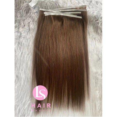Long Invisible Tape weft hair extensions One donor raw human hair color 4 