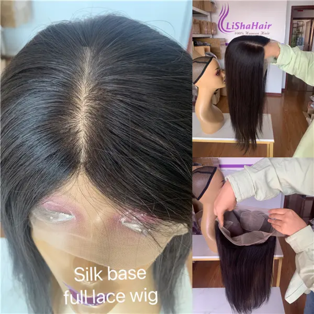 Silk Base Full Lace Wig Indian Virgin Human Hair 180% Density natural black color 