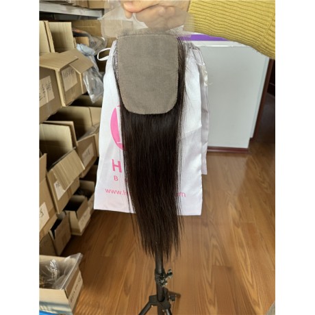 One donor European raw human hair silk base closure #1b color