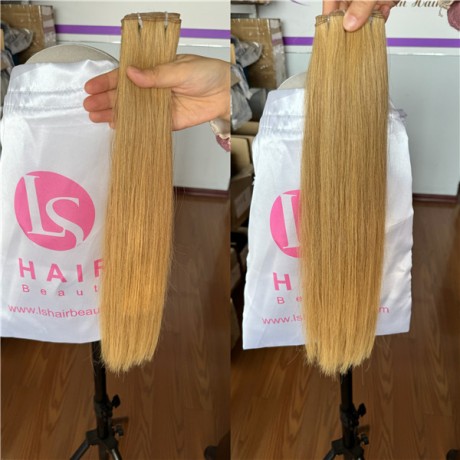 Indian virgin human hair genius weft hair extension #27 honey blonde color 