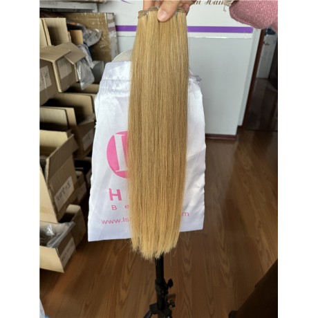 Indian virgin human hair genius weft hair extension #27 honey blonde color 