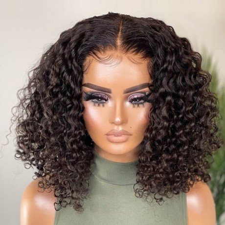5x5 transparent lace closure Bob Wigs water wave curly style For Women virgin brazilian human hair 200% density