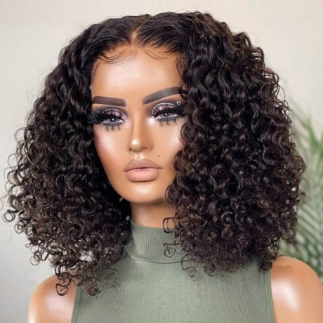 5x5 transparent lace closure Bob Wigs water wave curly style For Women virgin brazilian human hair 200% density