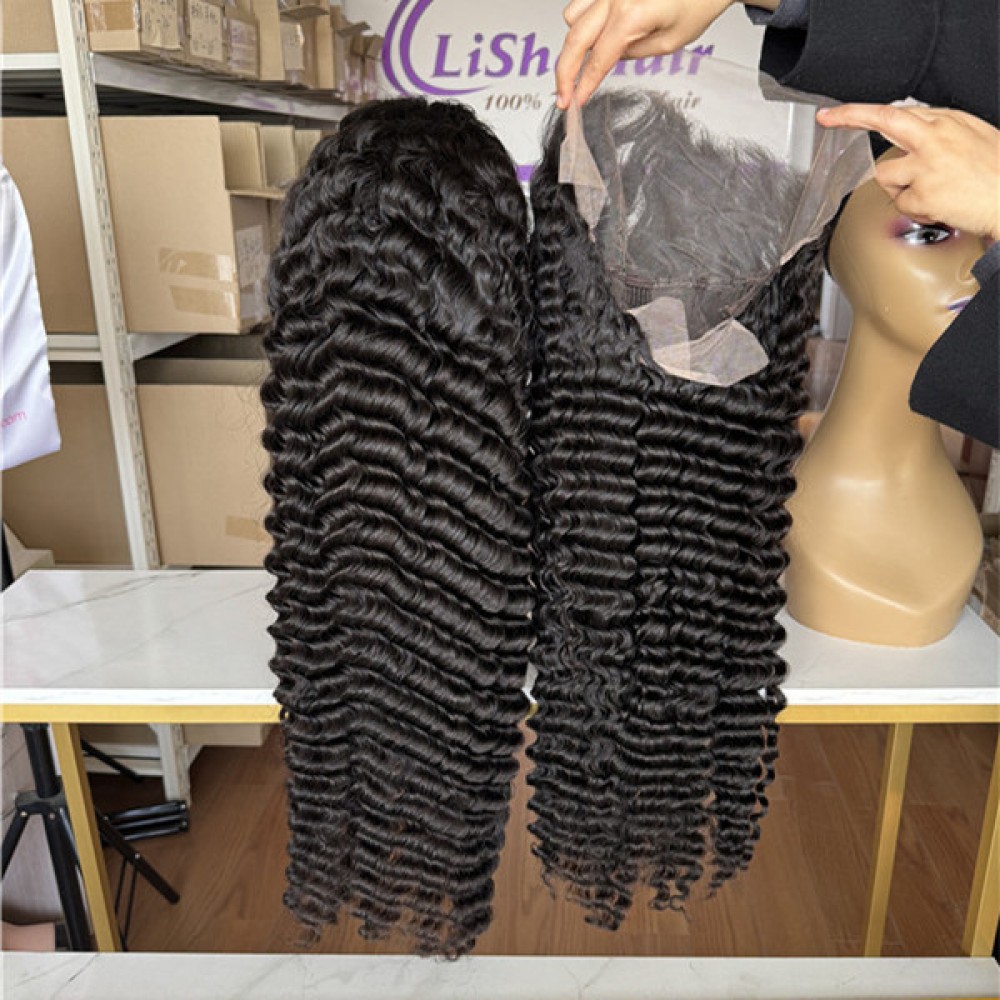 Hot sale 200% density 13x6 hd lace frontal wig natural color deep wave