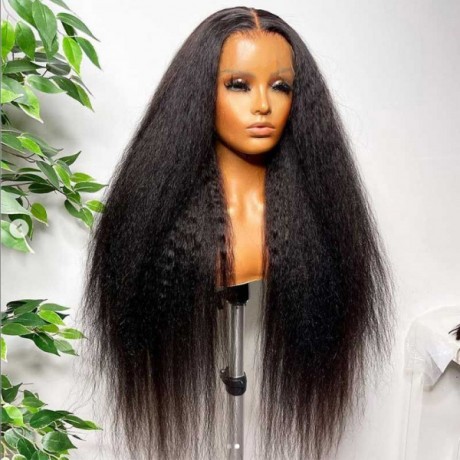 Kinky Straight 13x4 hd lace frontal wig 180% density natural black color 