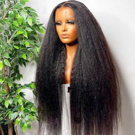 Kinky Straight 13x4 hd lace frontal wig 180% density natural black color 
