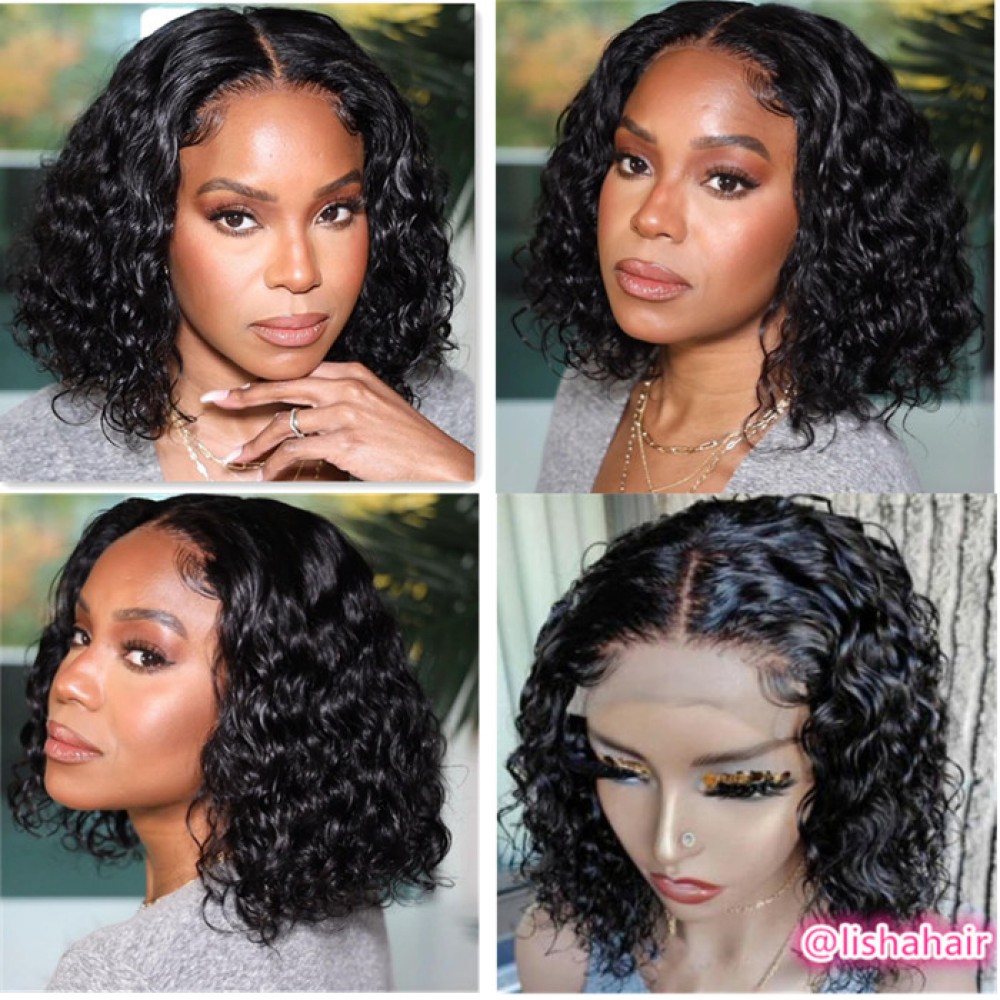 4x4 transparent lace closure Bob Wigs water wave curly style For Women virgin brazilian human hair 4x4 transparent lace closure Bob Wigs water wave curly style For Women virgin brazilian human hair