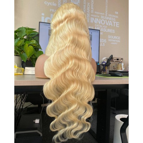 30inch 180% density 613 blonde Human Hair Lace Front Wigs body wave texture