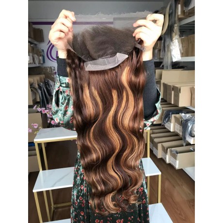13x4 HD lace front wig 4/ 27 highlights color 18-30inch long 180% density body wave