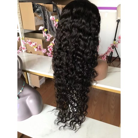 32inch water wave human hair 13x4 transparent lace front wig 250% density 