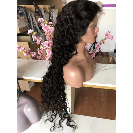 32inch water wave human hair 13x4 transparent lace front wig 250% density 