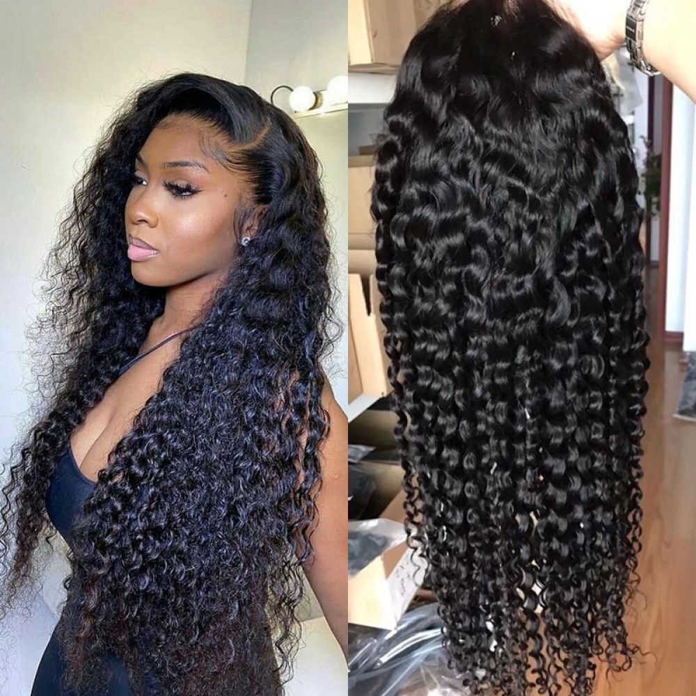 Deep curly virgin human hair Pre Plucked Glueless transparent Lace Front Human Hair Wig with baby hair 180% density Deep curly virgin human hair Pre Plucked Glueless transparent Lace Front Human Hair Wig with baby hair 180% density