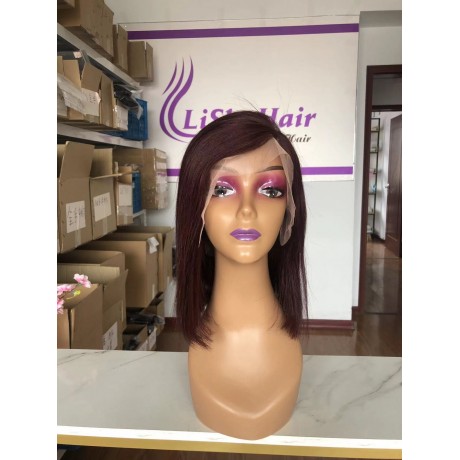 Dark 99j colored silky straight short bob style Lace Front Human Hair Wigs LS7302