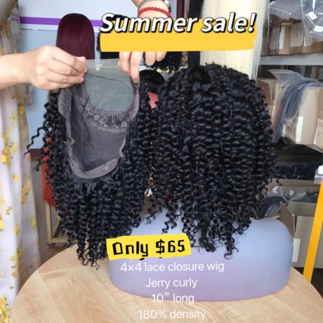 10'' short jerry curly 4x4 transparent lace closure wig bob style 