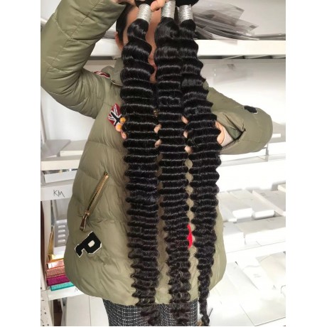 10A  Deep wave Hair Bundles Brazilian Human Hair weaving Bundles Natural Color Remy Hair Weave 3pcs