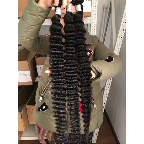 10A  Deep wave Hair Bundles Brazilian Human Hair weaving Bundles Natural Color Remy Hair Weave 3pcs