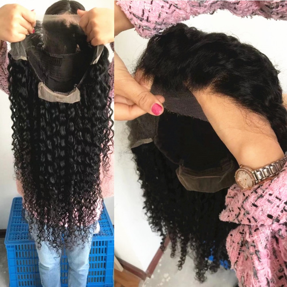 13x4 HD lace front wig 180% density curly brazilian human hair with bleached knots LS5282 13x4 HD lace front wig 180% density curly brazilian human hair with bleached knots LS5282