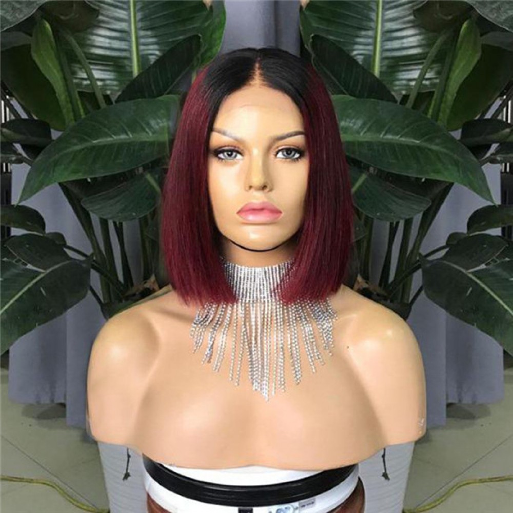 Dark roots 1b 99j Ombre Human Hair Wig Dark Roots Short Bob Lace Front Human Hair Wigs 12inch 180% density Dark roots 1b 99j Ombre Human Hair Wig Dark Roots Short Bob Lace Front Human Hair Wigs 12inch 180% density