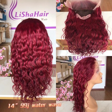 180% density 13x4 Lace Frontal Wigs Colored Human Hair Wig  ginger water wave 