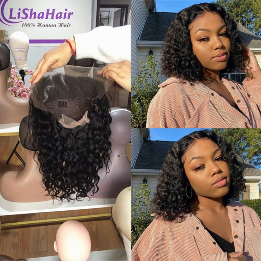 12inch 180% density 13x4 hd lace front wig curly bob wig pre plucked hairline