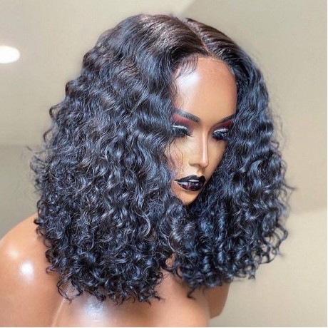Natural water wave 5x5 HD lace closure natural wave hair bob wig Pre Plucked 14inch 250% density