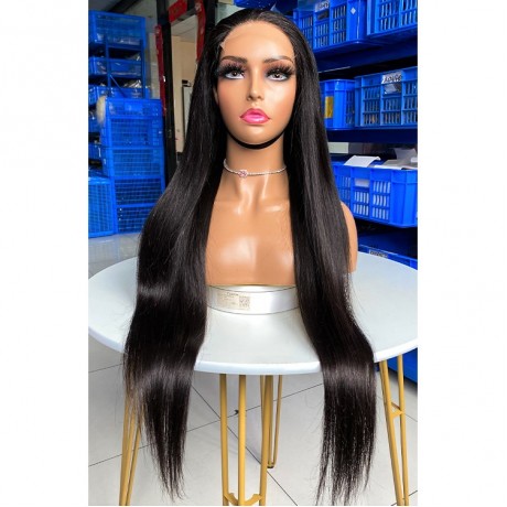 5x5 transparent lace closure wig Pre Plucked Brazilian Straight Human Hair Wigs With Baby Hair Bleached Knots