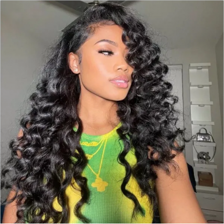 Loose wave Virgin Indian Human hair transparent lace frontal wig 180% density