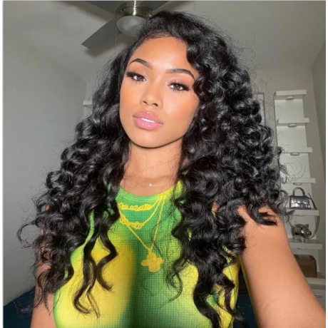 Loose wave Virgin Indian Human hair transparent lace frontal wig 180% density