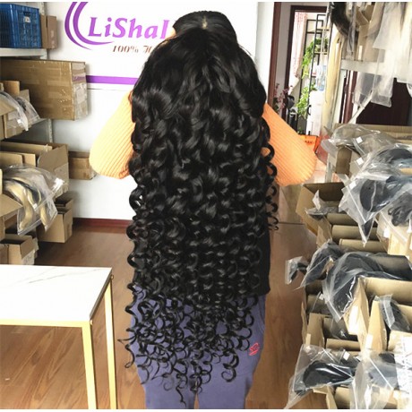 Loose wave Virgin Indian Human hair transparent lace frontal wig 180% density