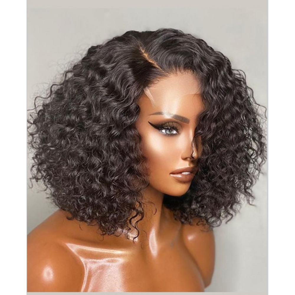 5x5 transparent lace closure Bob Wigs water wave curly style For Women