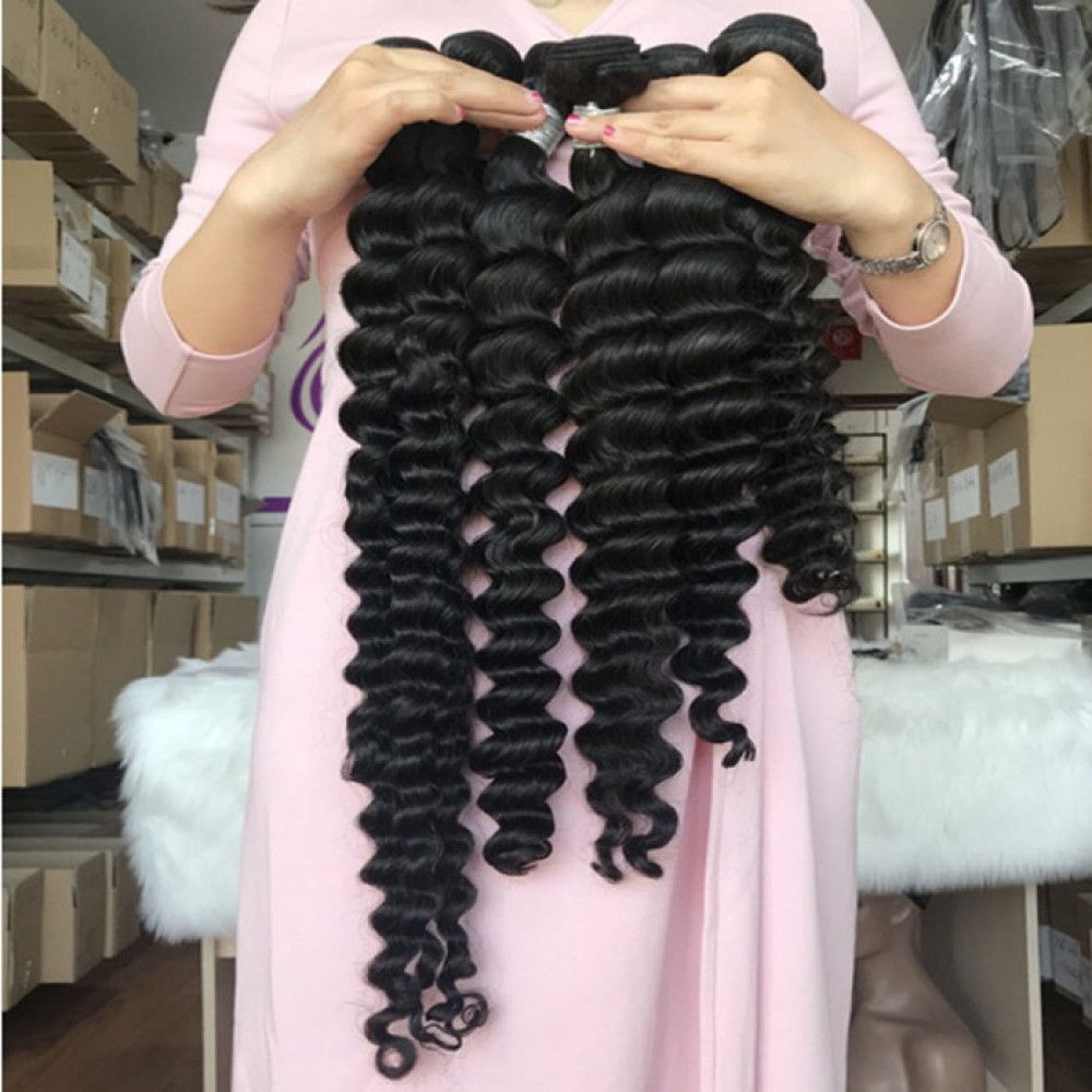 10A+ Deep wave Indian Virgin Human Hair weaving Bundles Natural Color Remy Hair Weave 3pcs
