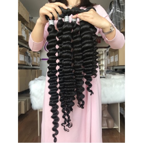 10A+ Deep wave Indian Virgin Human Hair weaving Bundles Natural Color Remy Hair Weave 3pcs