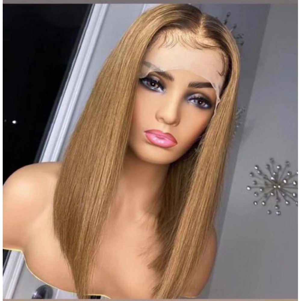 Dark roots 1b 27 silky straight human hair lace front wig 150% density 10/12/14inch LS4211 Dark roots 1b 27 silky straight human hair lace front wig 150% density 10/12/14inch LS4211